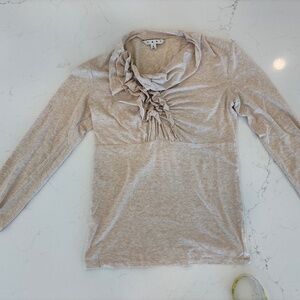 Cabi Cream Ruffle Collar Long Sleeve Shirt